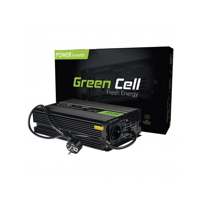 PRZETWORNICA NAPIĘCIA INWERTER Green Cell 12V / 230V 300W/600W CZYSTA SINUSOIDA INV07