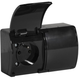 Gniazdo natynkowe podwójne z uziemieniem, z klapką VIPLAST KOALA CZARNE IP44 162-05