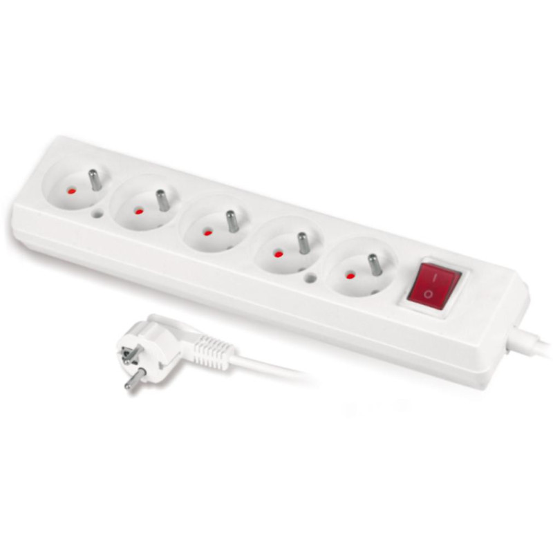 Przedłużacz z pięciokrotnym gniazdem z wyłącznikiem 3x2p+Z 10A 3m biały