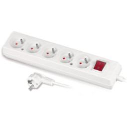 Przedłużacz z pięciokrotnym gniazdem z wyłącznikiem 3x2p+Z 10A 5m biały