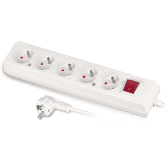 Przedłużacz z pięciokrotnym gniazdem z wyłącznikiem 3x2p+Z 10A 5m biały