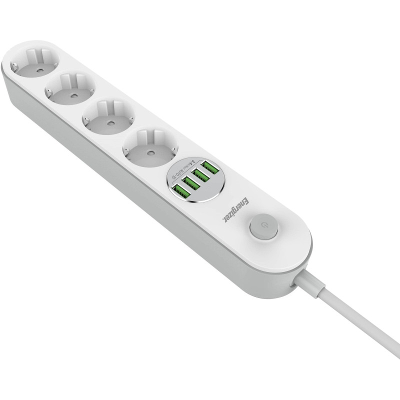 LISTWA ZASILAJĄCA Z WYŁĄCZNIKIEM Energizer 4x SCHUKO 4x USB-A 2500W 10A KABEL 2M