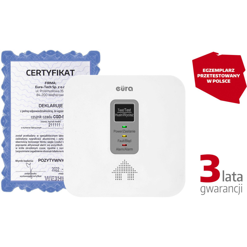 Czujnik czadu i gazu ziemnego 2w1 Eura CGD-50A2