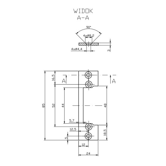 Płaskownik HARTTE OK-P1 krótki, S, 3mm, STC, otwarty