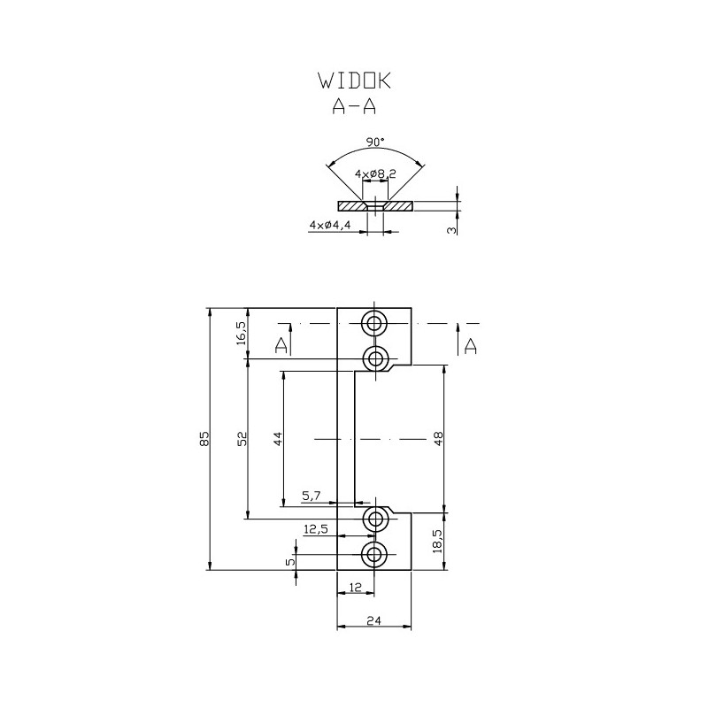Płaskownik HARTTE OK-P1 krótki, S, 3mm, STC, otwarty