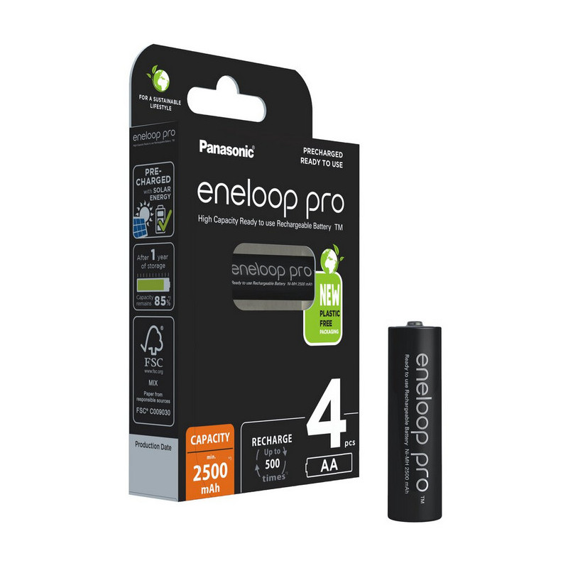 Akumulatorki R6 / AA Panasonic Eneloop PRO 2500mAh Ni-MH BK-3HCDE/4BE (blister 4 szt.)