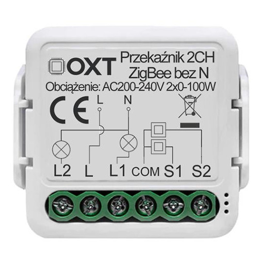 Moduł OXT mini przekaźnik 2 obw. bez N ZigBee TUYA T272