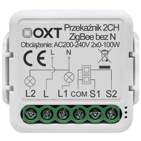 Moduł OXT mini przekaźnik 2 obw. bez N ZigBee TUYA T272