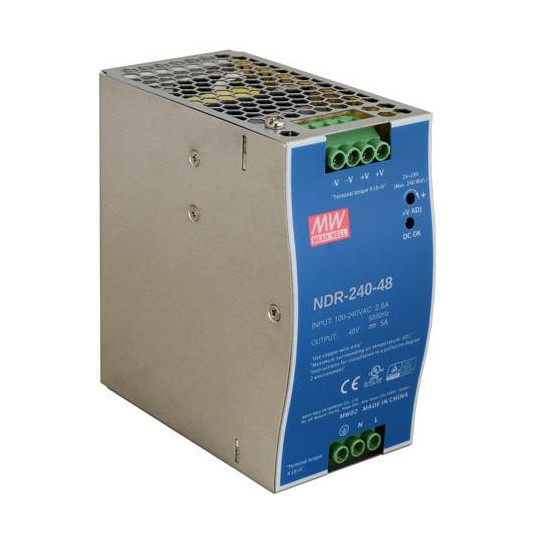 ZASILACZ IMPULSOWY NA SZYNĘ DIN MEAN WELL NDR-240-48 48V/240W/5A