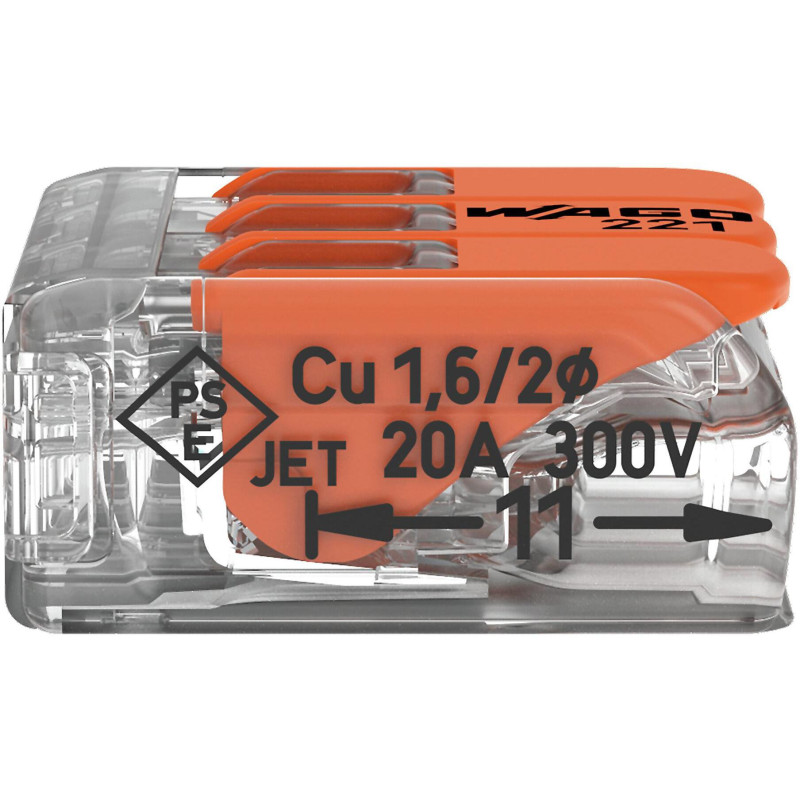 Szybkozłączka uniwersalna LINKA/DRUT 3x 0,2-4mm2 WAGO 221-413 (Paczka 50szt.)