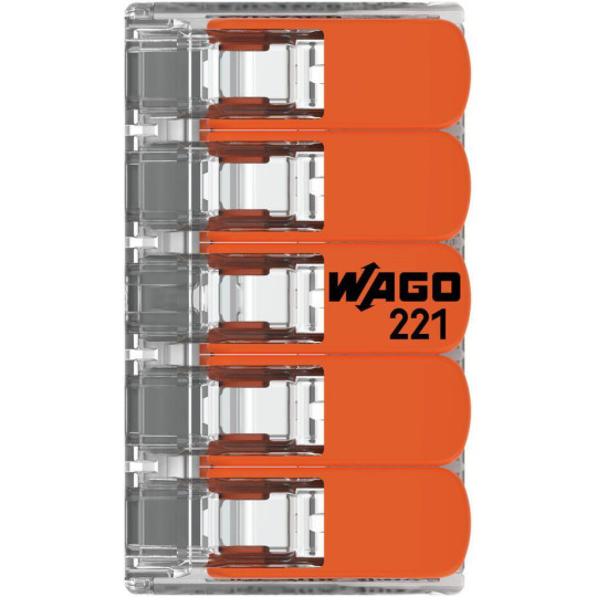 Szybkozłączka uniwersalna LINKA/DRUT 5x 0,2-4mm2 WAGO 221-415 (Paczka 25szt.)