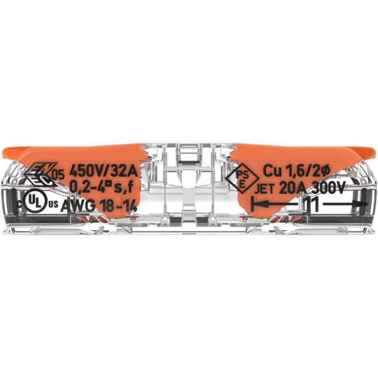 Szybkozłączka przelotowa uniwersalna LINKA/DRUT 2x 0,2-4mm2 WAGO 221-2411 (Paczka 60szt.)