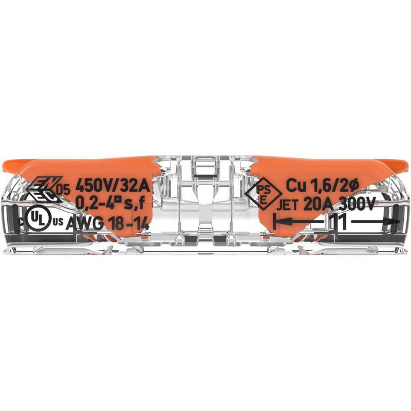 Szybkozłączka przelotowa uniwersalna LINKA/DRUT 2x 0,2-4mm2 WAGO 221-2411 (Paczka 60szt.)