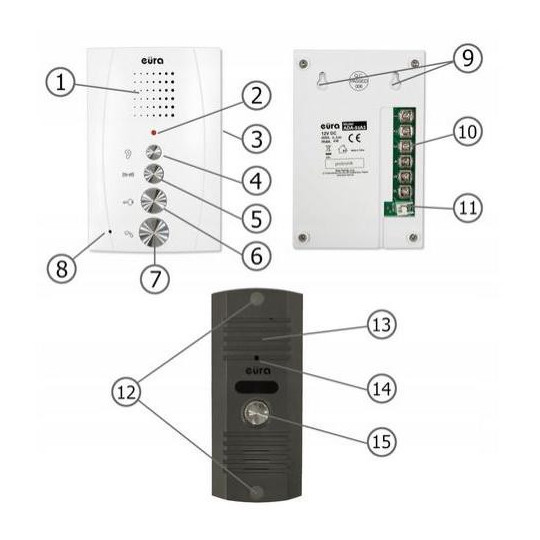 DOMOFON ''EURA'' ADP-51A3 ''DIFESA'' - 1-rodzinny, 2 unifony, interkom, grafit