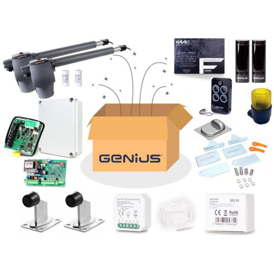 Zestaw Genius G-Bat 400 do bram 8m dwuskrzydłowych (lampa + stopka + odboje + moduł Wi-Fi)