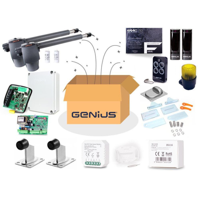 Zestaw Genius G-Bat 400 do bram 8m dwuskrzydłowych (lampa + stopka + odboje + moduł Wi-Fi)