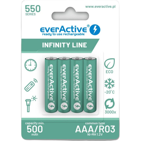 Akumulatorki AAA / R03 Ni-MH everActive 550mAh Infinity Line 3000 cykli (blister 4 szt.)