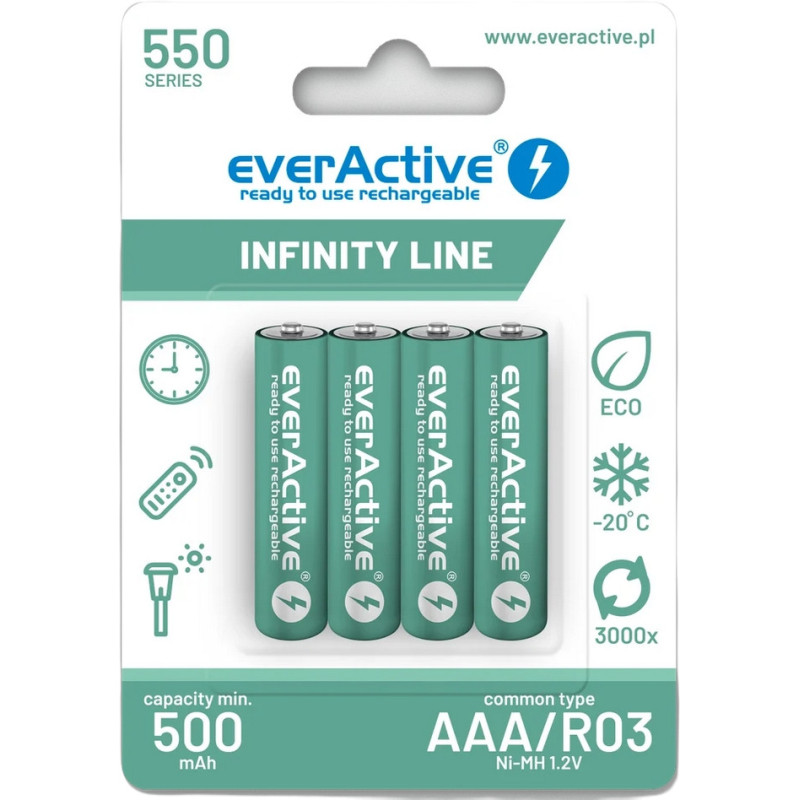 Akumulatorki AAA / R03 Ni-MH everActive 550mAh Infinity Line 3000 cykli (blister 4 szt.)