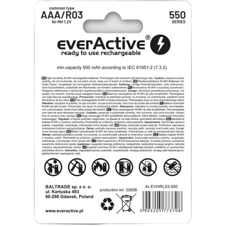 Akumulatorki AAA / R03 Ni-MH everActive 550mAh Infinity Line 3000 cykli (blister 4 szt.)