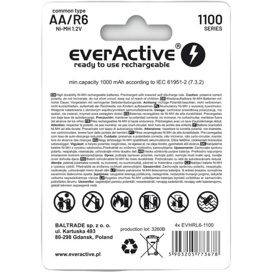Akumulatorki AA / R06 Ni-MH everActive 1100mAh Infinity Line 3000 cykli (blister 4 szt.)