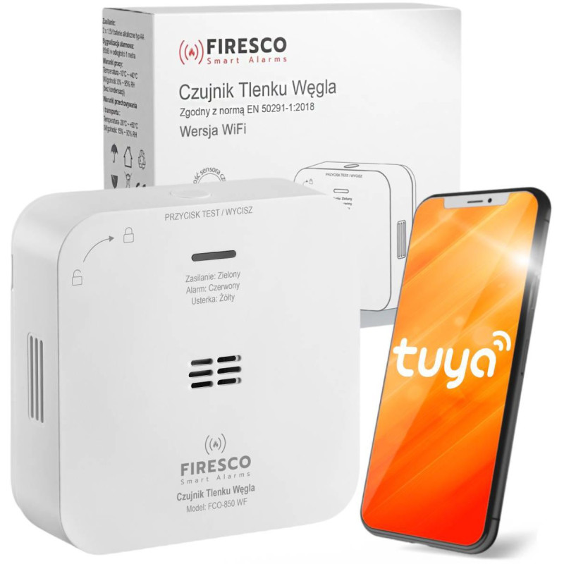 Czujnik czadu Firesco FCO-850 WF z WiFi aplikacja Tuya