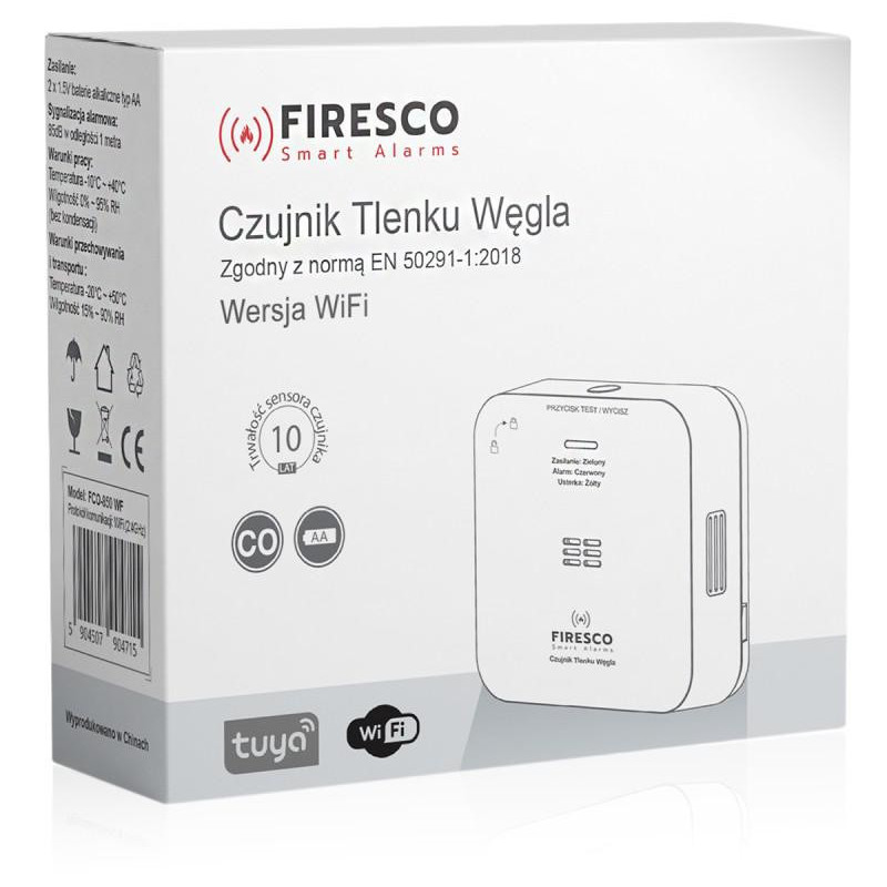 Czujnik czadu Firesco FCO-850 WF z WiFi aplikacja Tuya