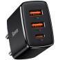 ŁADOWARKA SIECIOWA Baseus Compact Quick Charger CCXJ-E01 30W 2x USB-A 1x USB-C PD 3.0 QC 3.0 CZARNA