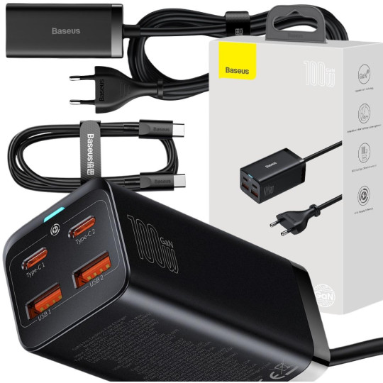 ŁADOWARKA SIECIOWA Baseus GaN 3 Pro Desktop Charger CCGP000101 100W 2x USB-A 2x USB-C PD 3.0 QC 4.0+