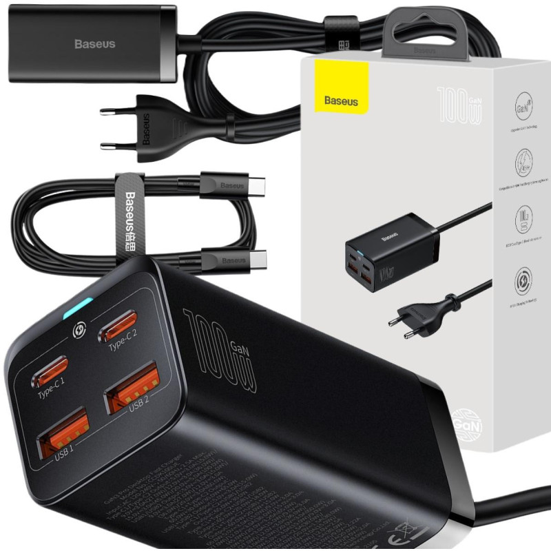 ŁADOWARKA SIECIOWA Baseus GaN 3 Pro Desktop Charger CCGP000101 100W 2x USB-A 2x USB-C PD 3.0 QC 4.0+