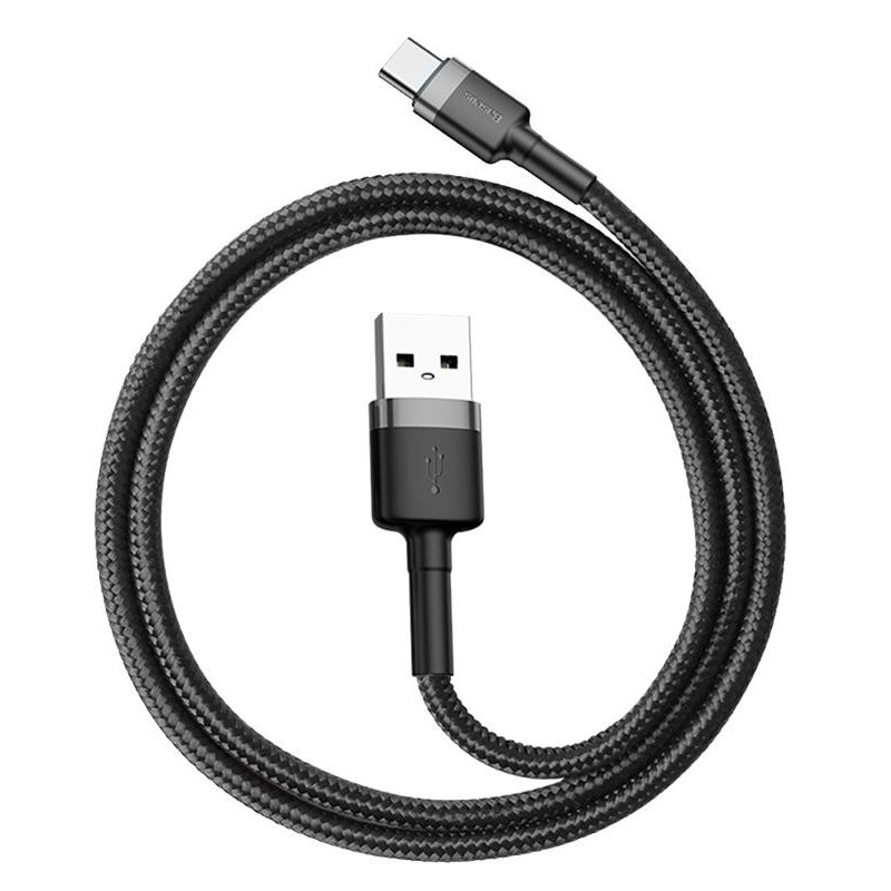 KABEL USB-A / USB-C Baseus Cafule CATKLF-BG1 100cm 3A QC 3.0 CZARNO-SZARY W NYLONOWYM OPLOCIE