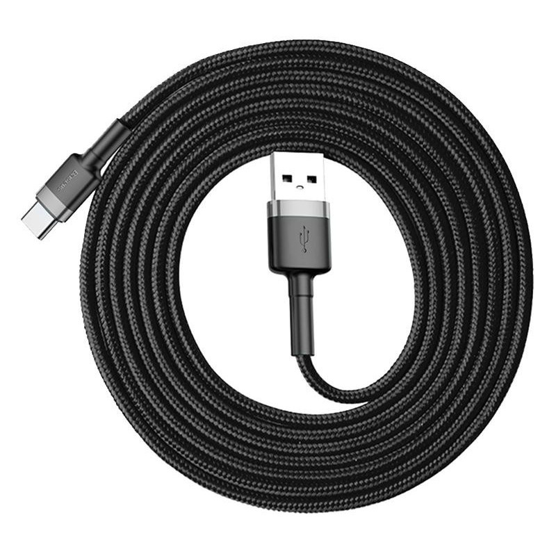 KABEL USB-A / USB-C Baseus Cafule CATKLF-CG1 200cm 2A QC 3.0 CZARNO-SZARY W NYLONOWYM OPLOCIE