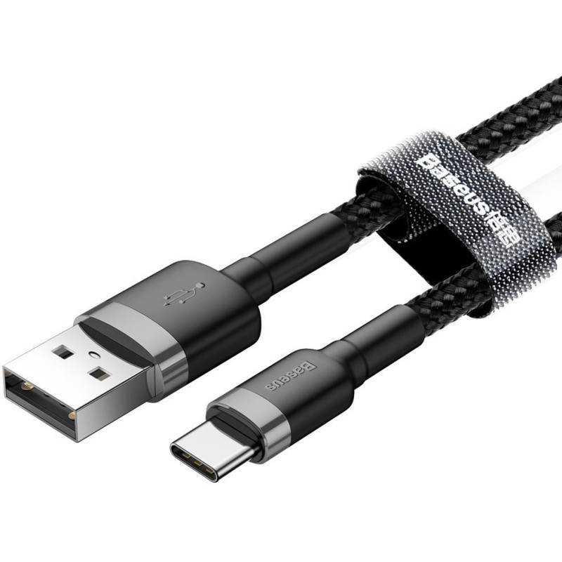 KABEL USB-A / USB-C Baseus Cafule CATKLF-UG1 300cm 2A QC 3.0 CZARNO-SZARY W NYLONOWYM OPLOCIE