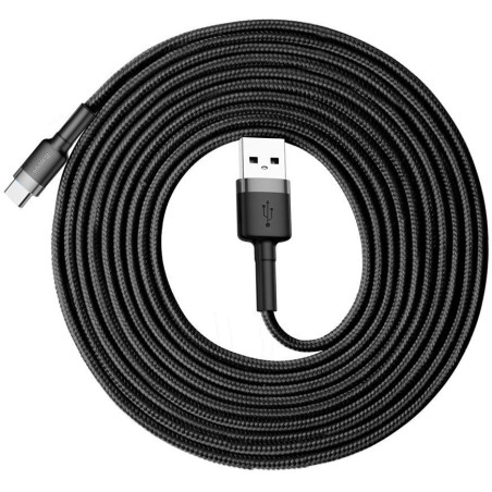 KABEL USB-A / USB-C Baseus Cafule CATKLF-UG1 300cm 2A QC 3.0 CZARNO-SZARY W NYLONOWYM OPLOCIE