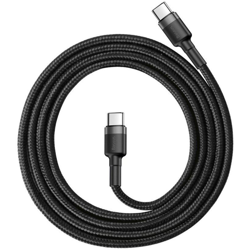KABEL USB-C / USB-C Baseus Cafule CATKLF-GG1 100cm 60W 3A PD 2.0 QC 3.0 CZARNO-SZARY W OPLOCIE