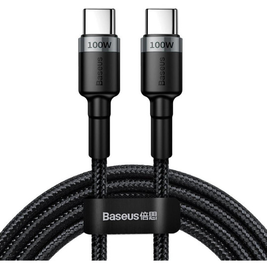 KABEL USB-C / USB-C Baseus Cafule CATKLF-ALG1 200cm 100W 5A PD 2.0 QC 3.0 CZARNO-SZARY W OPLOCIE