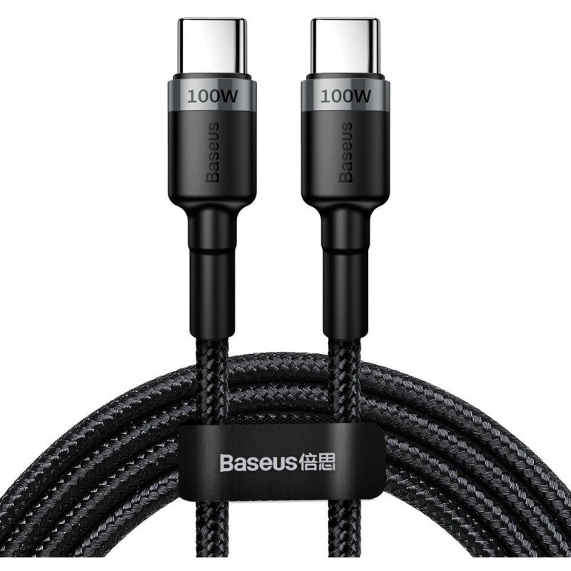KABEL USB-C / USB-C Baseus Cafule CATKLF-ALG1 200cm 100W 5A PD 2.0 QC 3.0 CZARNO-SZARY W OPLOCIE