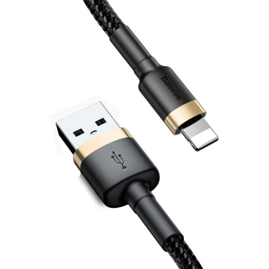 KABEL USB-A / Lightning iPhone Baseus Cafule CALKLF-BV1 100cm Apple 2.4A CZARNO-ZŁOTY W OPLOCIE