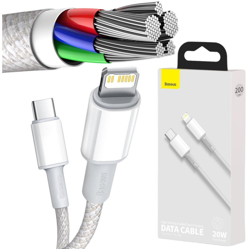 KABEL USB-C / Lightning iPhone Baseus Cafule CATLGD-A02 2m 20W PD Quick Charging BIAŁY W OPLOCIE