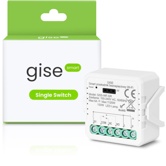 GISE Smart Pojedynczy moduł przekaźnikowy bezpotencjałowy WiFi | Tuya | GSS-WF-DR