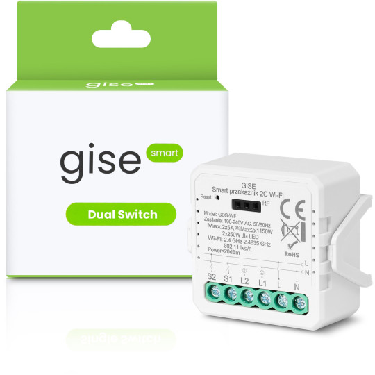 GISE Smart Podwójny moduł przekaźnikowy WiFi | Tuya | GDS-WF