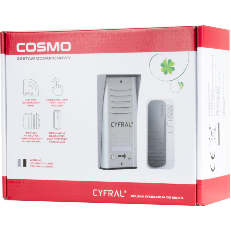 DOMOFON CYFRAL COSMO 1-LOKATORSKI KASETA CZARNA/UNIFON CZARNY