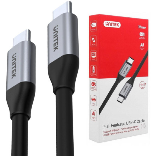 Kabel USB Unitek USB-C na USB-C 10Gbps 4K 60Hz 20V/5A | Przewód USB,