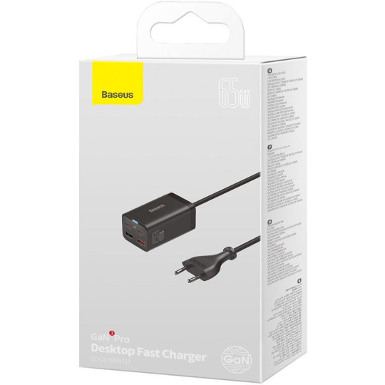 ŁADOWARKA SIECIOWA Baseus GaN 3 Pro Desktop Charger CCGP040101 65W 2x USB-A 2x USB-C PD 3.0 QC 4.0