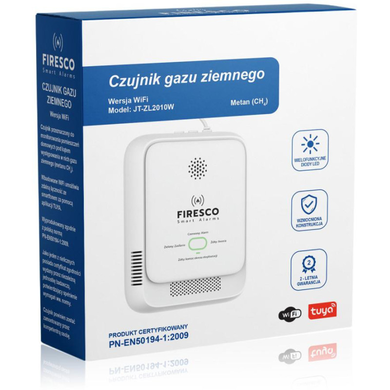 Czujnik gazu ziemnego Firesco JT-ZL2010W z WiFi alikacja Tuya