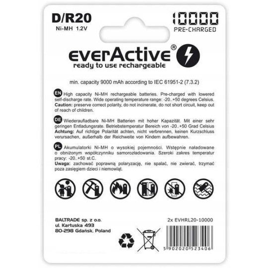 Akumulatorki D / R20 Ni-MH everActive 10000mAh Professional Line (box 2 szt.)