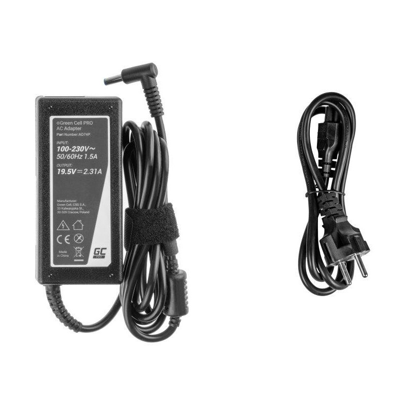 ZASILACZ ŁADOWARKA DO LAPTOPA HP Green Cell PRO AD74P 19,5V 2,31A 45W 4,5mm/3,0mm