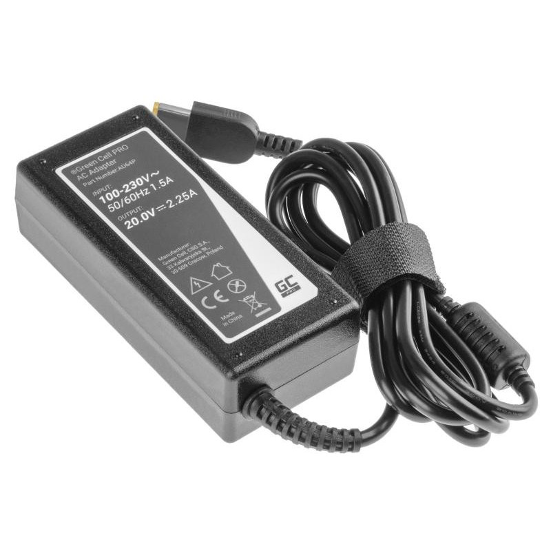 ZASILACZ ŁADOWARKA DO LAPTOPA LENOVO Green Cell PRO AD64P 20V 2,25A 45W Slim Tip