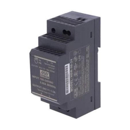 Przewodowy zasilacz 24v dc 30w na szynę din czarny ZS-24/30 Tech Sterowniki