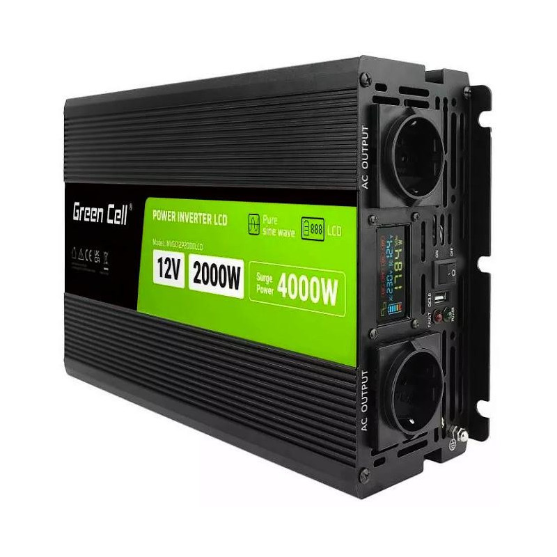 PRZETWORNICA NAPIĘCIA Green Cell PowerInverter LCD 12V / 230V 2000W/4000W CZYSTA SINUSOIDA