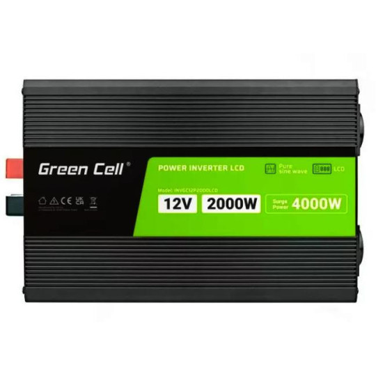PRZETWORNICA NAPIĘCIA Green Cell PowerInverter LCD 12V / 230V 2000W/4000W CZYSTA SINUSOIDA